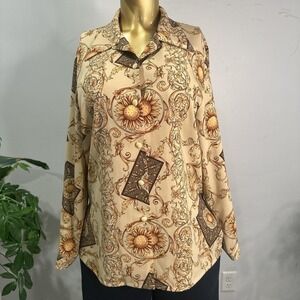 Vintage Yellow & brown sunflowers floral button up blouse LARGE / XL